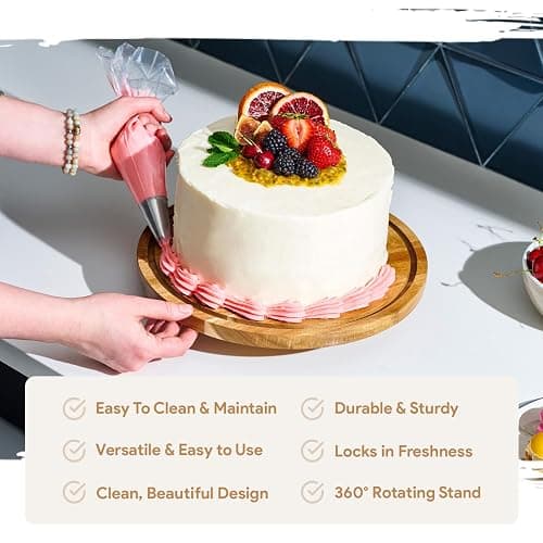 HOMESPHERE Rotating Cake Stand With Lid - 12 Inch Round Cake Holder with Cover, 4” Tall, Acacia Wood Spinning Cake Turntable for Decorating, Display and Serving Platter, Acrylic Cake Dome, No Glass thumbnail 3