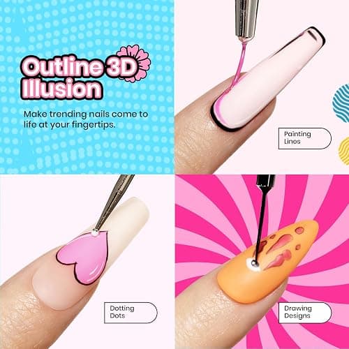 Beetles Gel Polish 20 Colors Gel Nail Kit with 3Pcs Gel Base and Top Coat Glossy Matte Gel 18Pcs Gel Art Polish & 2Pcs White Black Liner Gel for Swirl Comic Book Pop Art Nails Glitter for Girls Women thumbnail 6