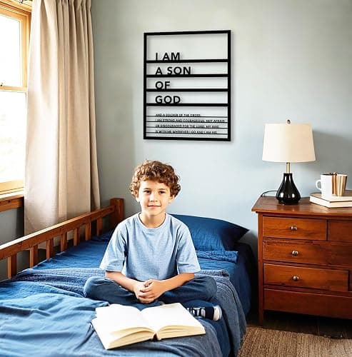Metal Teen Boy Room Wall Decor I Am a Son of God Wall Art Sign for Boys Bedroom Playroom living Room Bathroom Motivational Sculptures Black thumbnail 2