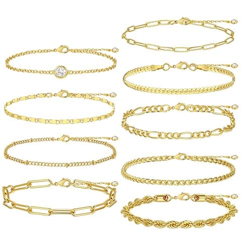 Gold Bracelets Set for Women Trendy, 14K Real Gold Plated Jewelry for Women Dainty Chain Bracelet Stack, Non Tarnish Gold Stackable Bracelets Pack Fashion Accessories Gifts - Image 1
