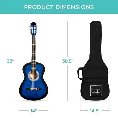 Best Choice Products 38in Beginner All Wood Acoustic Guitar Starter Kit w/Gig Bag, 6 Picks, Nylon Strings, Strap w/Pick Holder - Blue thumbnail 8