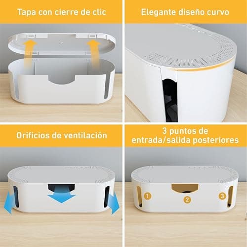 D-Line EU/CTULGEW/SW Caja Organizadora de Cables, fabricada en ABS resistente a la electricidad, Caja para guardar, ocultar y organizar cables de manera eficiente - Grande, Blanco thumbnail 6