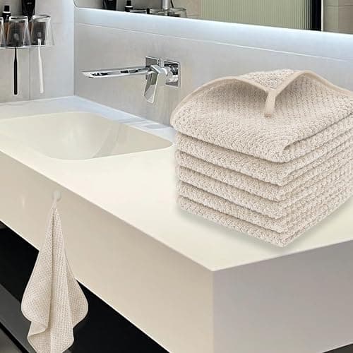 MaopaoBeauty 6 Piece Washcloth Set Set,100% Microfiber - Quick Dry, Thick, Soft, Plush and Highly Absorbent Luxury Hotel & Spa Bath Towel for Bathroom, Pack of 6, Khaki thumbnail 2