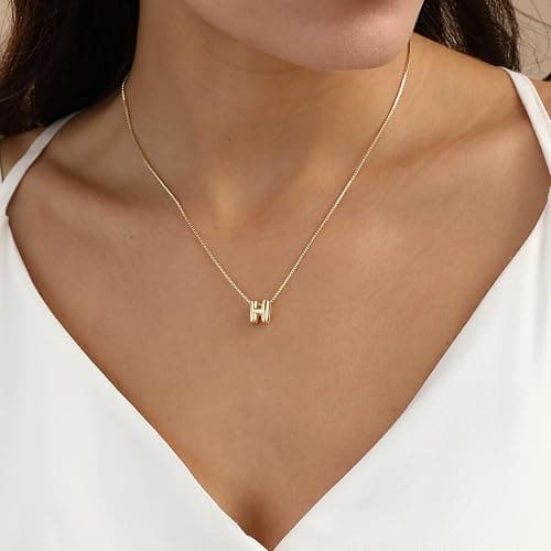 MARYLAX Bubble Gold Letter Necklace for Women, 14k Gold Plated Balloon Initial Necklace, Dainty Gold Necklace for Women, Personalized Bubble Pendant Name Necklace, Fashion Accessories Trendy Jewelry thumbnail 3