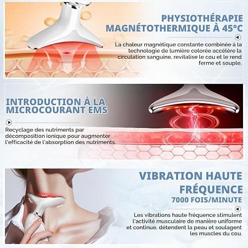 Appareil Anti Rides Visage, Appareil Massage Visage 7 Couleurs, 3 Modes 45°C EMS Appareil de Massage Gua Sha Lifting Visage, Anti-Âge Raffermissant Face Cou Double Menton Masseur Lift thumbnail 4
