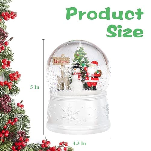 Vipush Christmas Snow Globe - Snowman Santa Style Musical Snow Globe with Color Changing Led Lights, Christmas Decorations with Music Box Gifts for Girls Kids, Decorations for Christmas & Birthday thumbnail 2