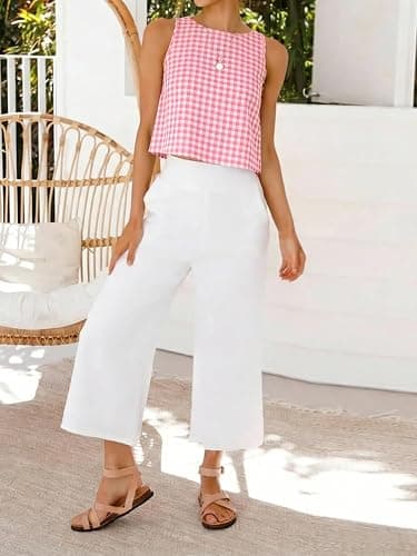 IDEALSANXUN Womens Gingham Crop Tank Tops 2026 Spring Summer Sleeveless Vest Top thumbnail 3