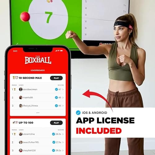 Boxbollen® Boxing Reflex Ball - Celebrity-Endorsed Home Workout Game - App-Connected Punch Counter - Hand Eye Coordination Training Ball - Christmas Gift for Boxers, All Ages - Stocking Stuffer thumbnail 6