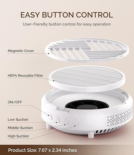 MelodySusie Nail Dust Collector,Compact Vacuum Fan Dust Collector for Beginner with Reusable Filter,HPro Powerful Dust Suction Machine Manicure Pedicure Tool for Acrylic Nail Polishing,Salon & Home - White thumbnail 6