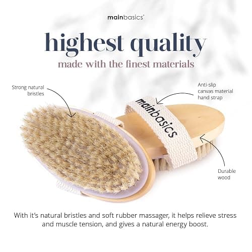 MainBasics Dry Brushing Body Brush for Lymphatic Drainage, Dry Skin, Cellulite, Blood Circulation with Exfoliating Natural Bristles for Flawless Skin thumbnail 4