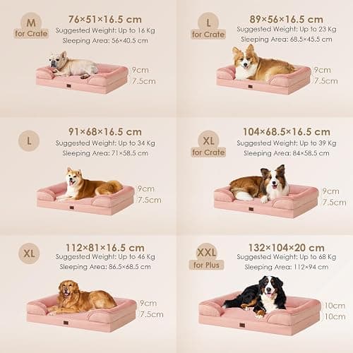 EHEYCIGA Orthopedic Dog Beds for Extra Large Dogs, Waterproof Memory Foam XL Pet Bed with Sides, Non-Slip Bottom and Egg-Crate Foam Big Dog Couch Bed with Washable Removable Cover, Dusty Pink thumbnail 5