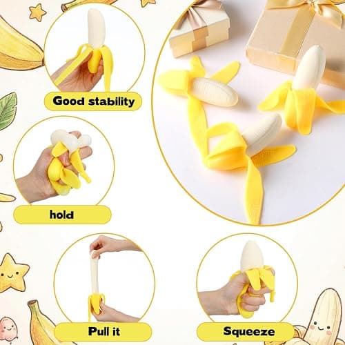 Meooeck 12 Pcs Banana Toys for Stress Relief Stress Balls Banana Stretchy Fidget Toys for Adults Cute Party Favors for Fun Easter Basket Stuffer Gift Birthday Party Office Workers ADHD Autism Anxiety thumbnail 5