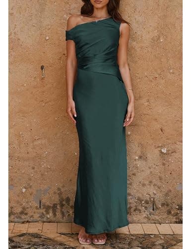 Gmeitoey Women's Summer Elegant Satin Off Shoulder Sleeveless Maxi Dress Formal Cocktail Wedding Guest Long Dresses thumbnail 2