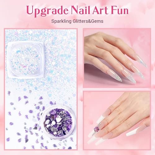 Modelones Poly Nail Gel Kit Builder Extension Gel Nude White French Colors with Nail Lamp Slip Solution Rhinestone Manicure Complete Kit DIY Art Design Beginner Gift thumbnail 4