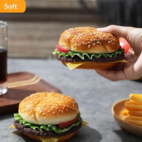 Joeabor Artificial Hamburger Round 2 Pack Realistic Fake Food for Display Faux Burger for Decoration Fake Food Props thumbnail 6