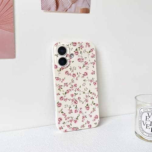 NITITOP Compatible with iPhone 16 Case Cute Flower for Women Girls Floral Pink Rose Design Vintage Shockproof Soft Girly Slim TPU Fashion Protective Phone Cover - Pink - Pink Rose - iPhone 16 thumbnail 4