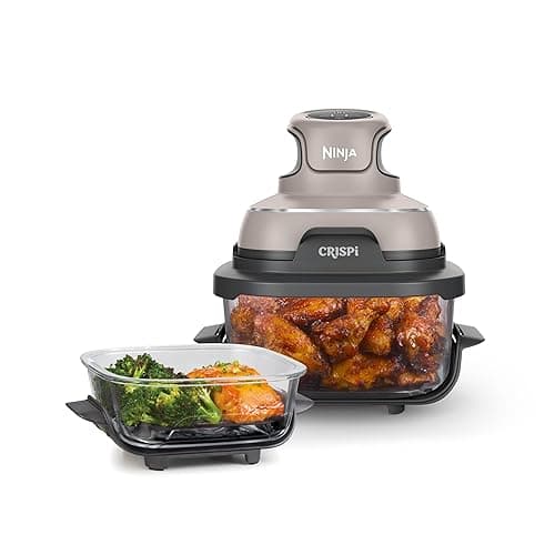 Ninja Crispi Air Fryer, Microwave, Freezer & Dishwasher Safe, Non Toxic Glass Portable Cooking System, 4 QT & 6 Cup Glass Containers with Storage Lids, Easy Meals, Air Fry, Bake, Stone, FN101ST - Stone - Image 1