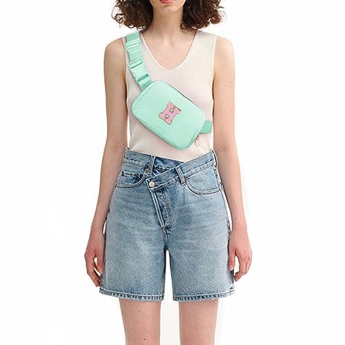 Uygafly Belt Bag Fanny Pack Crossbody Bags with Initials Letter Patch Cute Stuff Birthday Gifts for Teenager Girls Trendy Stuff for Teens | Light Green,H - Light Green - H thumbnail 2