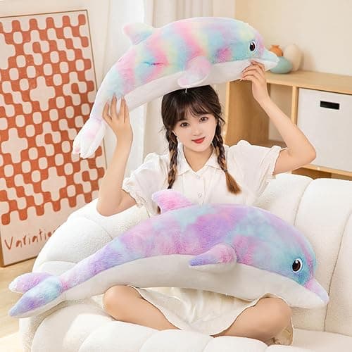 LVPU Dolphin Stuffed Animals Plush Pillows Soft Sea Animal Plush Dolls Stuffed Animal Plushies (Pinkish Yellow-39 Inches) thumbnail 5