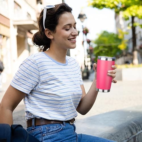ATIKZHE 20oz Tumbler with Straw and Brush, Stainless Steel Vacuum Insulated tumbler, Double Wall Insulated Coffee Tumbler for Outdoor, Home, Travel,Office (Peach,1pcs) thumbnail 6