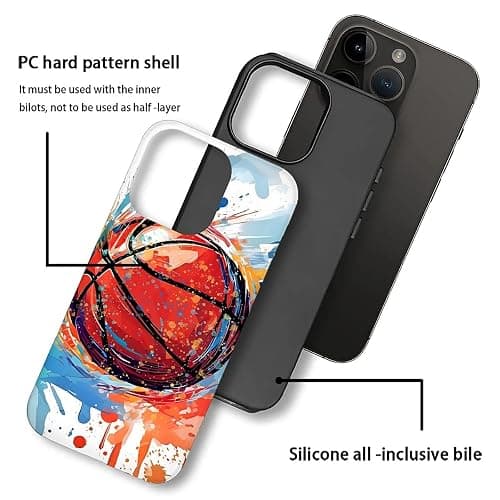 yicomon Compatible with iPhone 16 Pro Case, Colorful Basketball Sport Pattern Print Matte Phone Case Durable Fashion Funny Liquid Silicone Case Soft Anti-Scratch Shockproof Protective Cover thumbnail 2