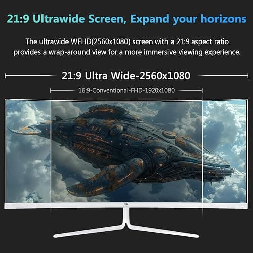 Z-Edge 30 Inch Ultrawide Curved Gaming Monitor 200Hz 2560x1080 21:9 White | 1ms MPRT 1500R Curved Screen VA Panel, 300cd/m² Brightness, FreeSync, Crosshair, DisplayPort (200Hz), HDMI (165Hz), PIP & PBP thumbnail 4