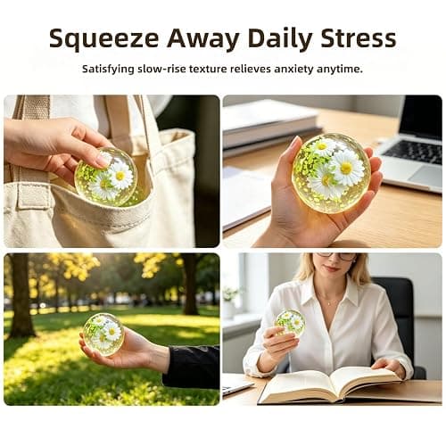 Sugar Ball Squishy, Coconut Oil Squishy, Sensory Slow Rise Squeeze Ball, High Density Solid Squishy Toys for Anxiety Stress Relief, Desk Office Home Adult Fidget Toy (Daisy Bloom, 2.4 in) thumbnail 4