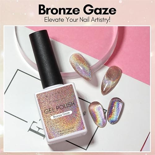 Makartt Cat Eye Gel Nail Polish: Universal Rainbow Holographic Gel Polish Bronze Gaze Sparkly Glitter Unique Magnetic Effect Nail Gels for DIY Nail Art UV LED Soak Off Manicure 10ml thumbnail 7