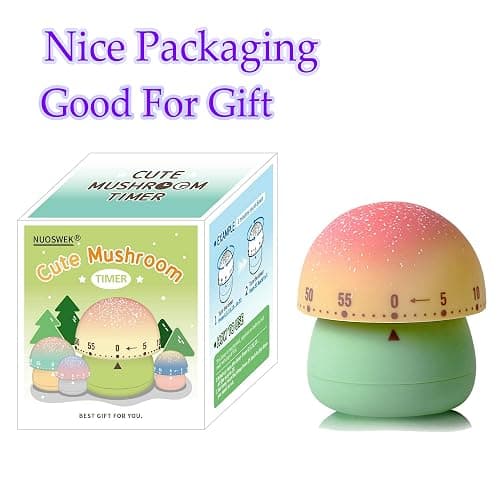 NUOSWEK Mechanical Kitchen Timer, Cute Mushroom Timers for Kids, Wind Up 60 Minutes Manual Countdown Timer for Classroom, Home, Study and Cooking (Green Base) thumbnail 7