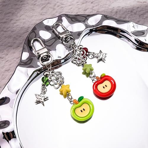 Cxulquvs 2Pcs Cute Apple Keychain for Women Fruit Keychain Accessories Trendy Phone Charm Backpack Charms for Girls Teen Girl Gifts Trendy Stuff thumbnail 5