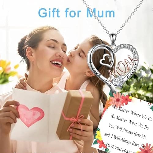 YCZARD Personalised Mothers Day Gifts - Mum Necklace, Silver Chain Love Heart Necklaces with Cubic Zirconia, Mothers Day Gifts from Daughter Best Mothers Day Presents for Your Mum, Granddaughter thumbnail 2