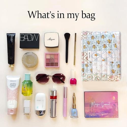 STARDW Cute Cotton Quilted Makeup Bag Cosmetic Bags for Women and Girls,Travel Toiletry Bag Floral Makeup Zipper Pouch, Purse Organizer Pouches,Canvas Lining (Cotton Floral) thumbnail 5