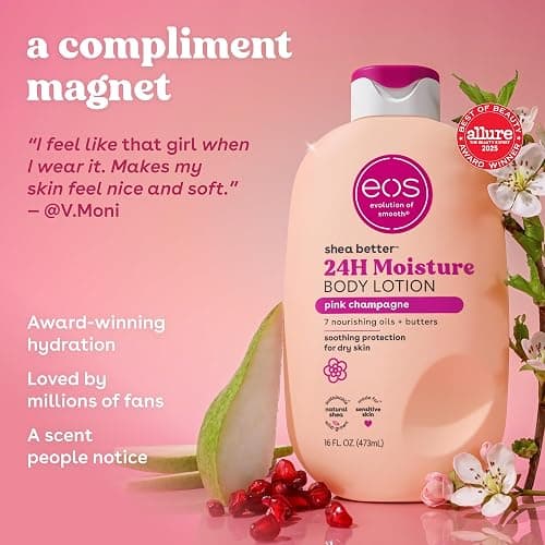 eos Shea Better Body Lotion Pink Champagne, 24-Hour Moisture Skin Care, Lightweight & Non-Greasy, Natural Shea, Vegan, 16 fl oz thumbnail 4