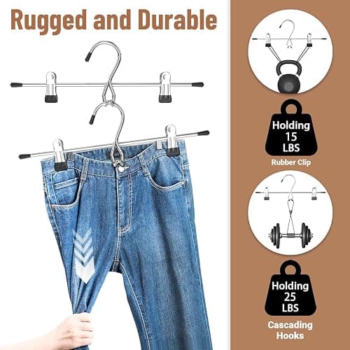 Pants Hangers Space Saving,Stackable Skirt Hangers with Clips, Hanging Closet Organizer and Storage,Clothes Hangers, College Dorm Essentials Apartment Essentials- 8 Pack thumbnail 5