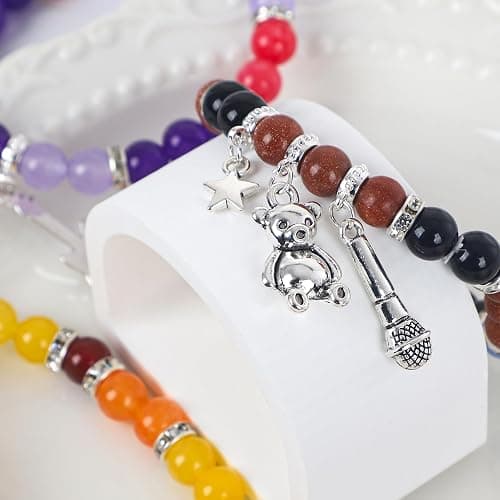 JUNIQUTE FNAF Game Inspired Bracelet for Women - 4PCS Charm Bracelet with Translucent Stone Beads & Metal Prop Charms, Pulseras Para Mujer, Birthday Valentines Gifts thumbnail 4
