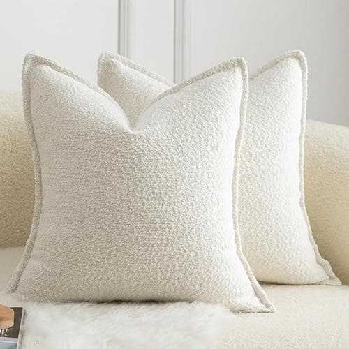 Mandioo Pack of 2 Cushion Covers 40cm x 40cm Decorative Accent Solid Woven Textured Throw Pillow Covers cases Bedroom Living Room Couch Sofa Home 16 x 16 Inch Cream white - Image 1