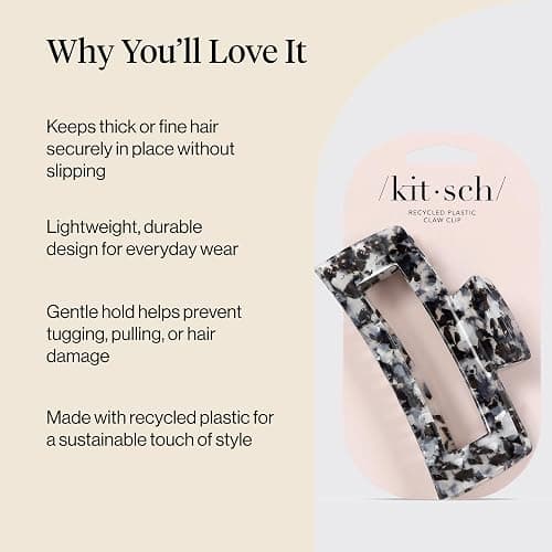 Kitsch Jumbo Hair Clip for Women – Recycled Plastic Hair Claw Clip - All-Day Strong Hold, Durable Non-Slip Grip for Thick & Thin Hair - Black, 1pc thumbnail 3
