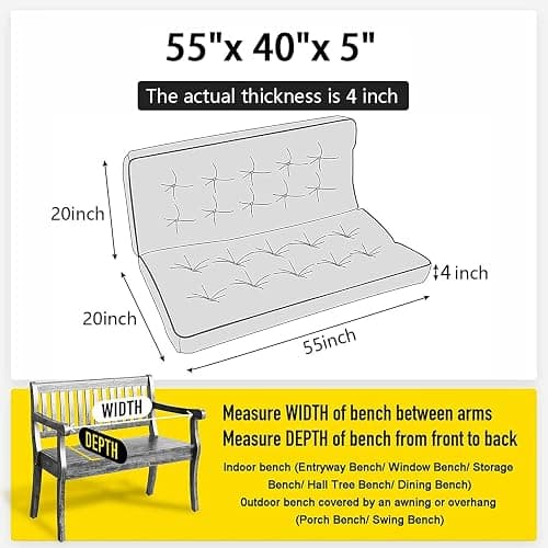 rlosqvee Outside Benches Cushion with Backrest, Thicken Waterproof Swing Cushions 2/3 Seater Replacement, Porch Swing Cushions Outdoor (Beige, 55"x40") thumbnail 3