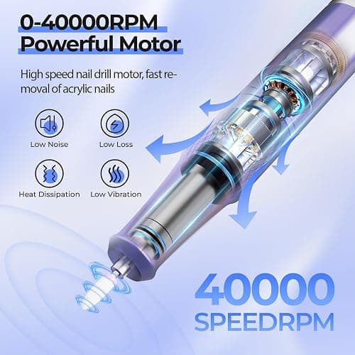JOSGLOI Electric Nail Drill Professional: Shiny 40000RPM Electric Nail File Kit E File Nail Drill Machine with LCD Display for Acrylic Gel, Manicure Pedicure Polishing Grinder for Salon Home, Diamond thumbnail 2