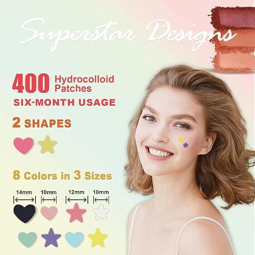Star Pimple Patches for Face (400 Counts) Festival Beauty Party, Hydrocolloid Cute Acne Patches Cover Zits Blemishes, Zit Patches Spot Stickers Acid Tea Tree Oil,Zit Patches Pads for Skin Care thumbnail 3