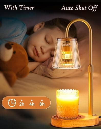 Adjustable Candle Warmer Lamp with Timer - Electric Light Wax Warming Dimmable Flameless Top Melter Heater Melting Heating Height Small Jar Candles Gifts Women Mom Birthday Home Desk Modern Decor thumbnail 3
