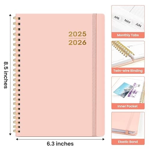 Academic Planner 2025-2026 For Women & Men, Monthly and Weekly Calendar Planner, Jul 2025 - Jun 2026, A5 (6.3" x 8.5"), Teacher Student Planning Book with Tabs, Ideal for Office School Supplies - Pink - (6.3"x8.5") A5 - A-Pink thumbnail 3