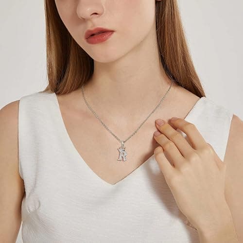 BELUCKIN Crown A-Z Initial Necklace Silver Plated Sparkling Crystal Monogram Letters Pendant Necklaces for Women Alphabet Name Jewelry Gift thumbnail 3