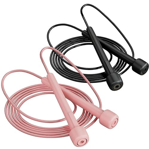 POCFOINY 2 Pack Jump Rope for Fitness, Speed Rope Skipping Rope for Men, Kids and Women, Jumping Rope for Workout, Tangle-Free PVC Long Jump Rope Set, Adjustable Exercise Jumping Rope Boxing for Adult - Black + Pink