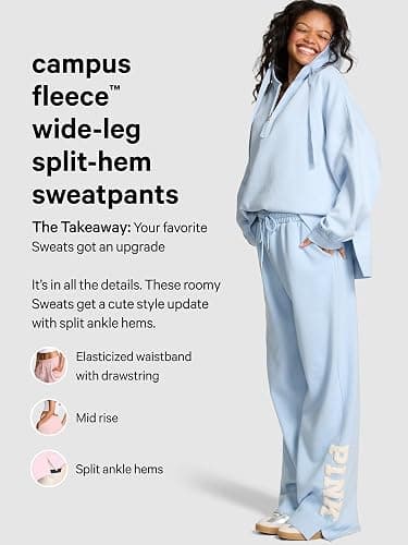 Victoria's Secret Pink Women's Campus Fleece Wide-Leg Sweatpants thumbnail 5