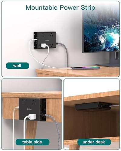 Surge Protector Power Strip, Addtam 5 ft Flat Plug Extension Cord with 4 USB Wall Charger(2 USB C Port), 4 Widely Outlets Desk Charging Station, Home Office and College Dorm Room Essentials, Black thumbnail 7