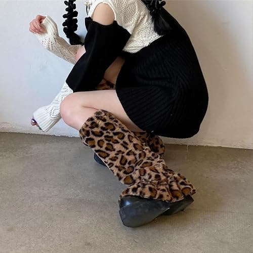 Sexybody Leg Warmers for Women & Girls Y2K Kawaii Fluffy Fur Flared Leg Warmer Furry Goth Grunge Socks Harajuku Leopard thumbnail 3
