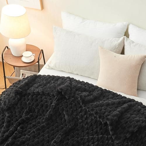 NEWCOSPLAY Super Soft Throw Blanket Black Premium Silky Flannel Fleece 3D Clouds Stylish Jacquard Lightweight Bed Blanket All Season Use 350GSM (Black, Throw(50"x60")) thumbnail 8
