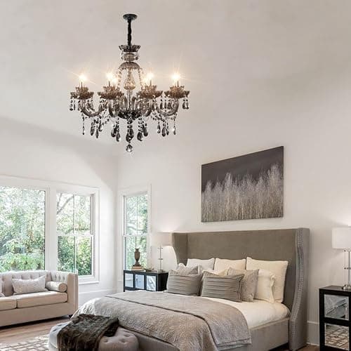 Luxurious Smoky Gray Crystal Chandelier for Living Room, Antique 6-Lights Teardrop Candle Chandelier Pendant Ceiling Lighting Fixture for Kitchen Dinner Party Closet Entryway of CRYSTOP thumbnail 5