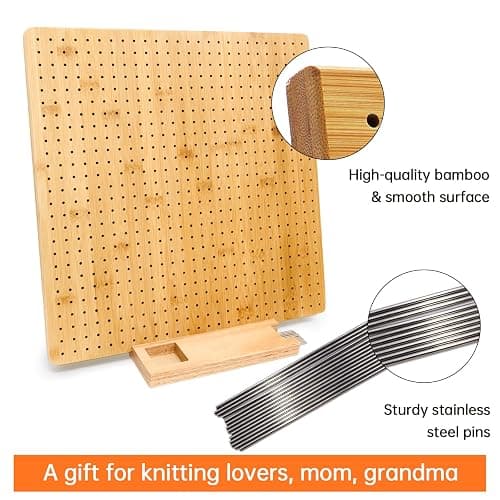 Iswabard 15x15 Inch Blocking Mats Blocking Board for Crocheting with 15 Stainless Steel Rods Crochet Blocking Board Large Base Bamboo Granny Square (Bamboo-C15‘’) thumbnail 2
